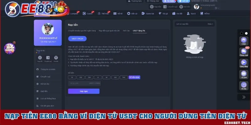 Sử dụng ví điện tử để gửi tiền vào nhà cái