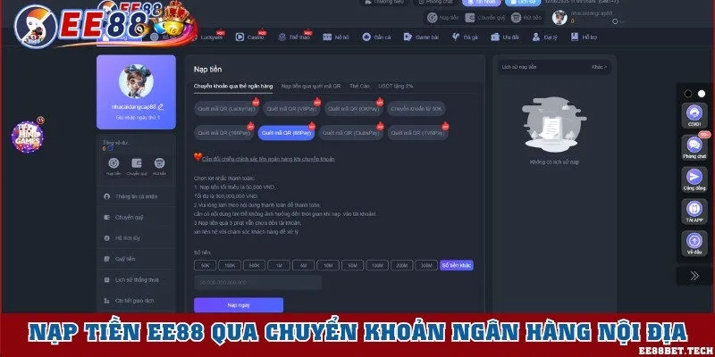 Nạp tiền qua chuyển khoản ngân hàng nhanh